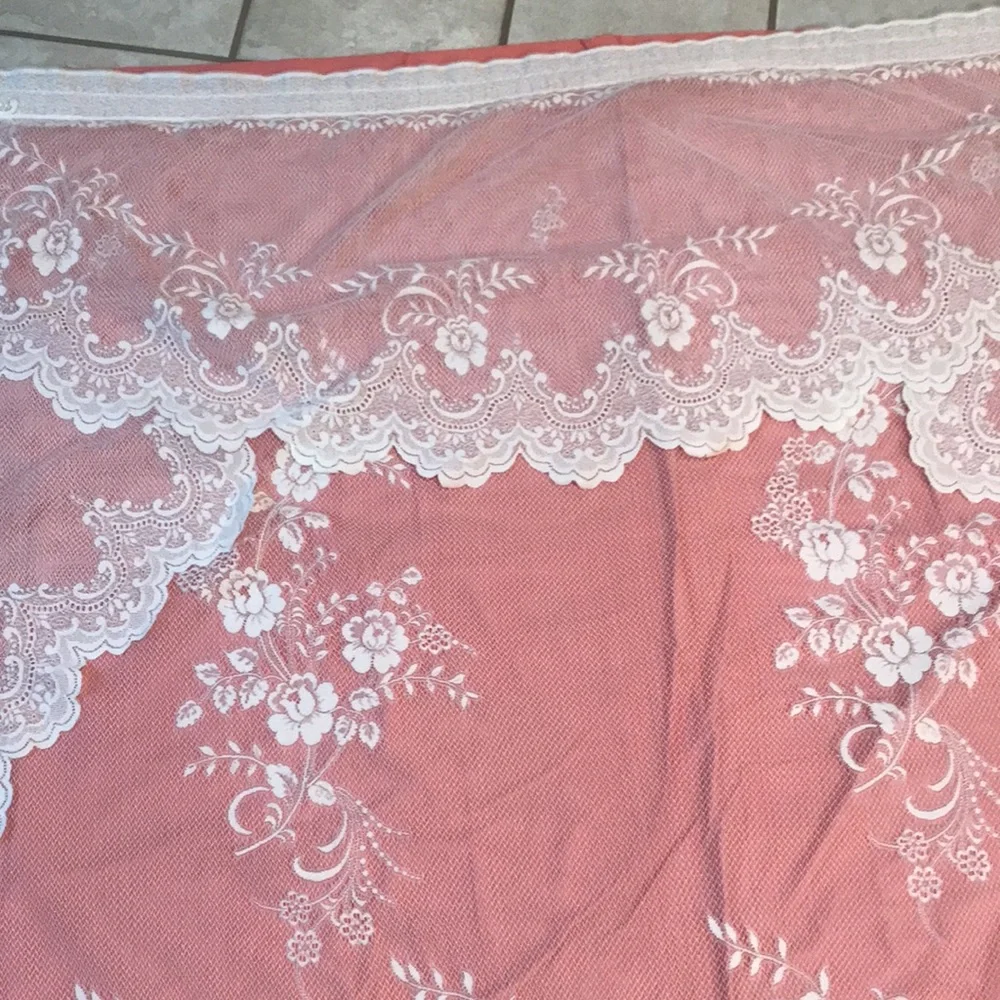 Curtain Sheer Lace Floral Curtain with Attached Valance (1-piece)